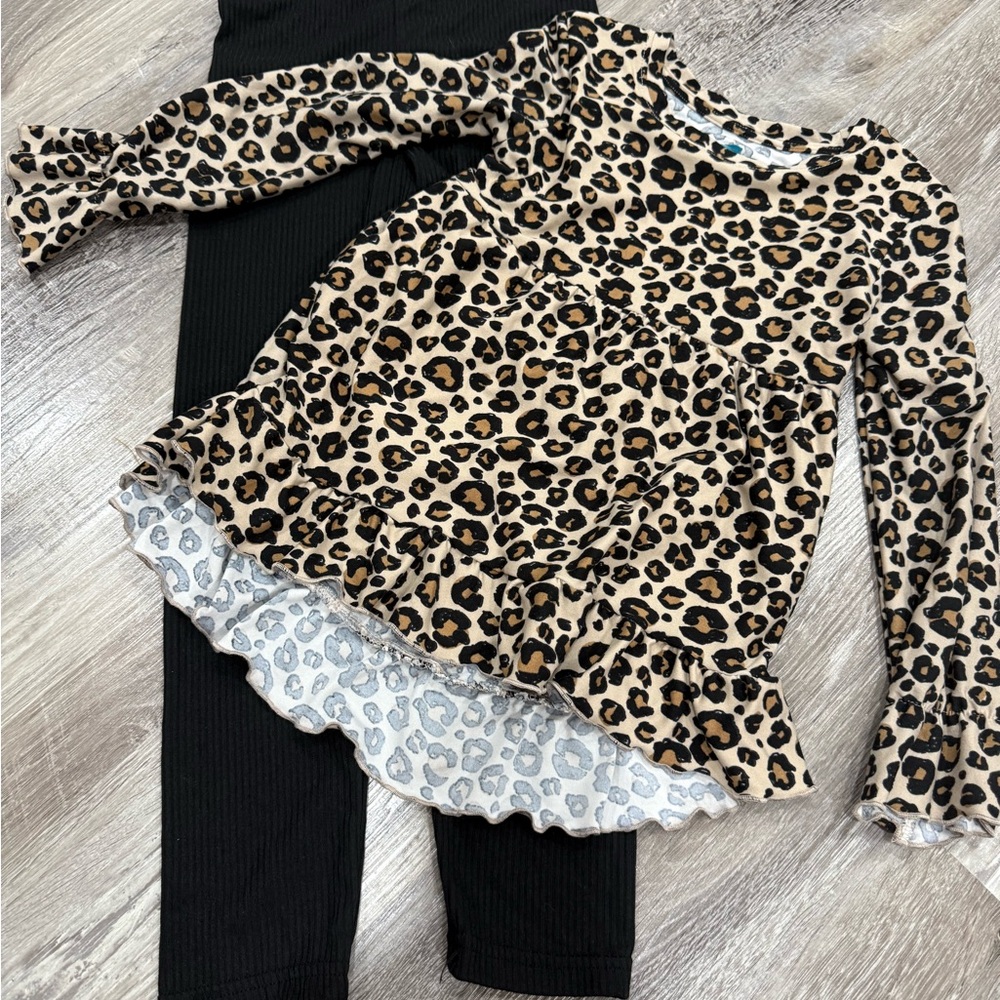 Leopard Print Top and Black Leggings Set